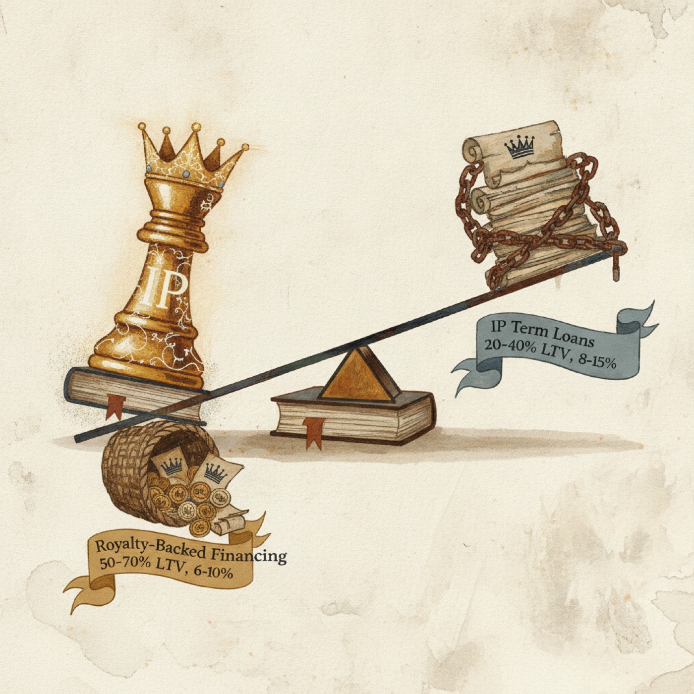 Royalty-Backed IP Financing Beats IP Term Loans: 50-70% LTV at 6-10% vs 20-40% at 8-15%